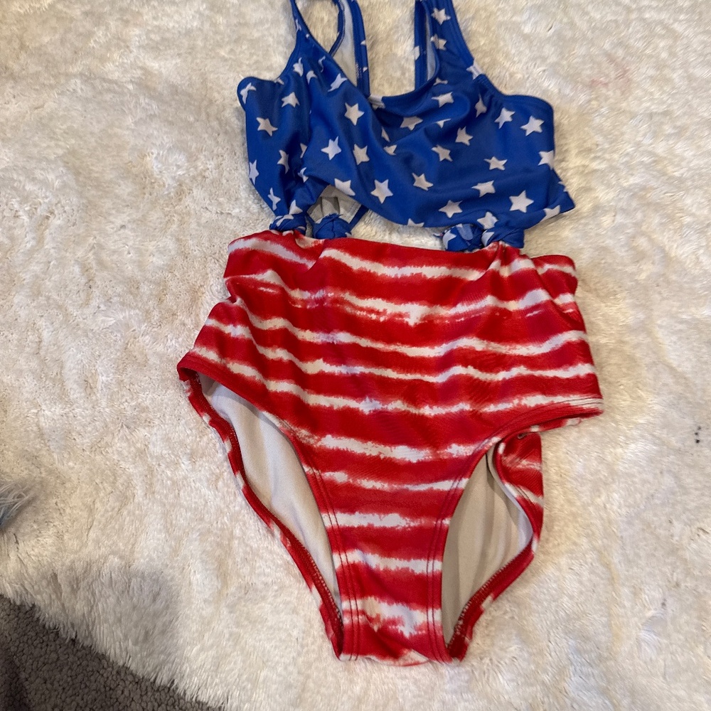 Girls size 6x Patriotic red white and blue swimsuit